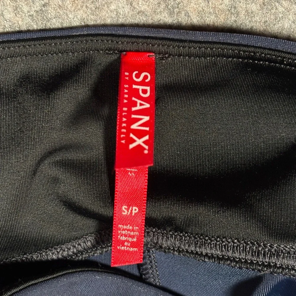 Spanx Faux Leather Leggings Womens S Navy Blue High Waist Coated Metallic Coated